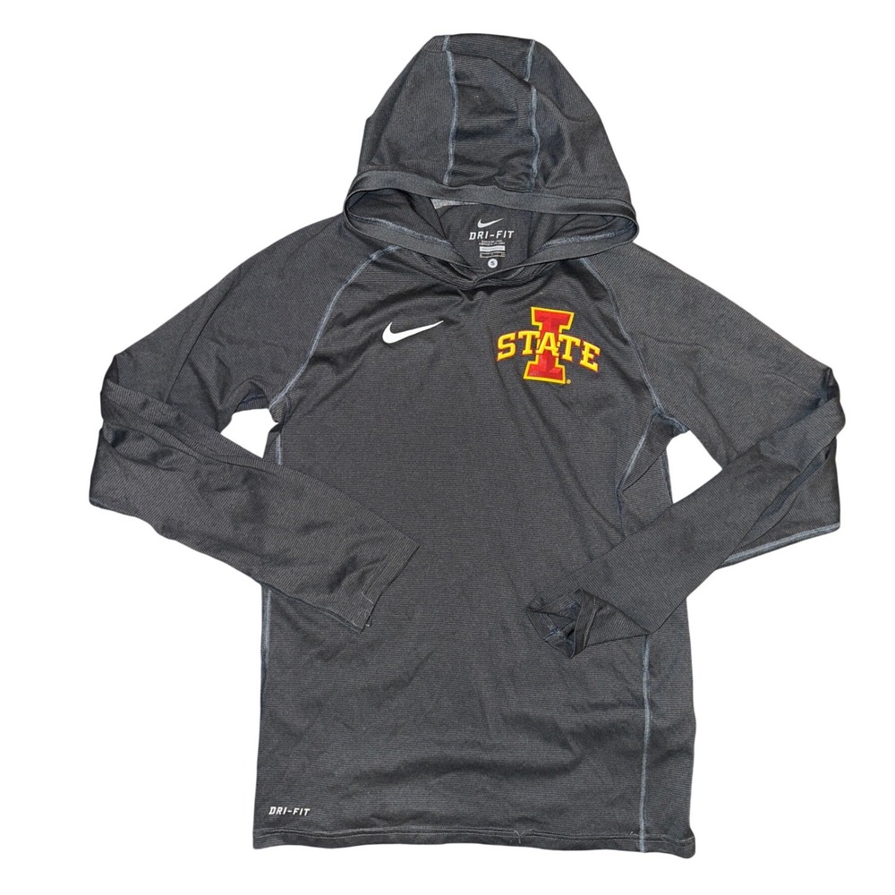 Nike Dri-FIT Iowa State Cyclones Hooded Long Sleeve Shirt Gray Mens Small